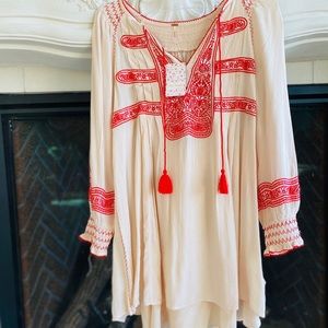 Free People Women’s Beige Embroidered Tunic Dress